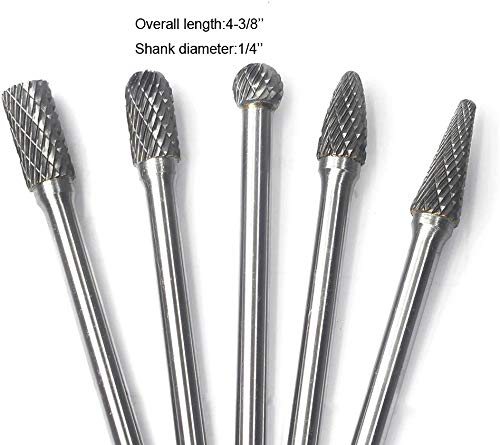 Carbide Burrs Set 5pcs JESTUOUS 1/4 Inch Shank Diameter Extended Long Double Cut edge Solid Tungsten Carbide Burr Rotery File for Die Grinder Bits Drilling - NewNest Australia