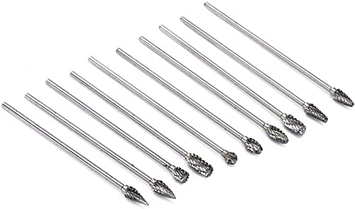 Yakamoz 10Pcs 3mm (1/8") Shank Long Double Cut Tungsten Carbide Burrs Rotary Files Diamond Burs Bit Set for Die Grinder Rotary Tool, 4-Inch Length - NewNest Australia