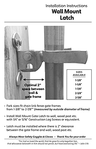 Wall Mount (Flat Back) Fork Gate Latch - Use for 1-3/8" Gate Frames, Easily Mounts to Wooden Gate Post or Wall with Screws or Lag Bolts - Gate Latch Hardware - NewNest Australia