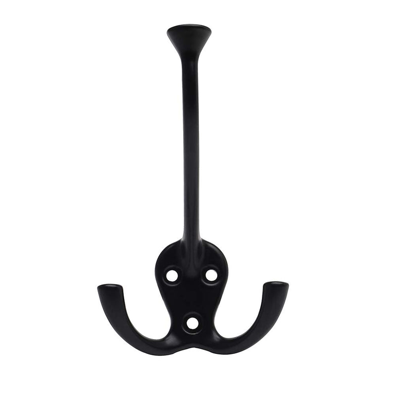 NewNest Australia - HARPOON 5 Pack Heavy Duty Three Flared Prongs Coat Hooks, Wall Mounted with 15 Screws, Retro Tri-Hook, Utility Hooks for Scarf, Bag, Towel, Key, Cap, Cup, Hat (Black) Black 