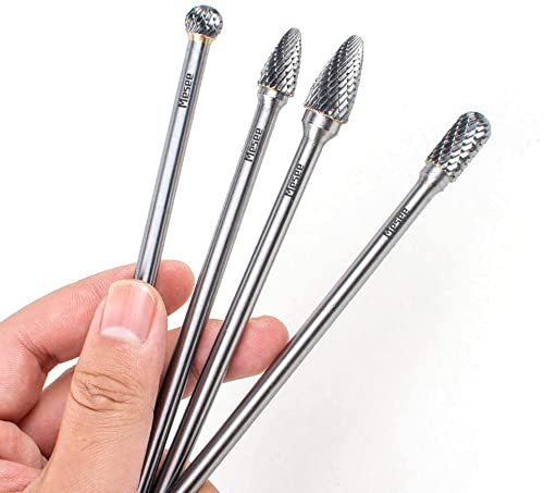 Mesee Set of 4 Tungsten Carbide Rotary Burrs, 6 Inch Long Double Cut Rotating Burr with 6mm Shank Files Rasp Bit Tools Kit for DIY Woodworking Metal Carving Polishing Engraving Drilling - NewNest Australia