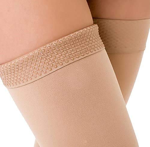 TOFLY® Thigh High Compression Stockings Opaque, 1 Pair, Firm Support 20-30 mmHg Gradient Compression with Silicone Band, Footless Compression Sleeves, Treatment Swelling, Varicose Veins, Edema. S 15-20mmhg Beige - NewNest Australia