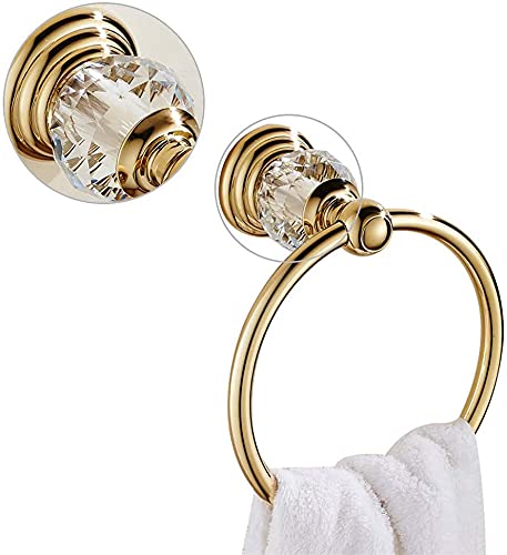 WINCASE Crystal Towel Ring, Gold Towel Holders for Bathrooms, Round Hand Towel Rack Wall Mounted Decorative - NewNest Australia