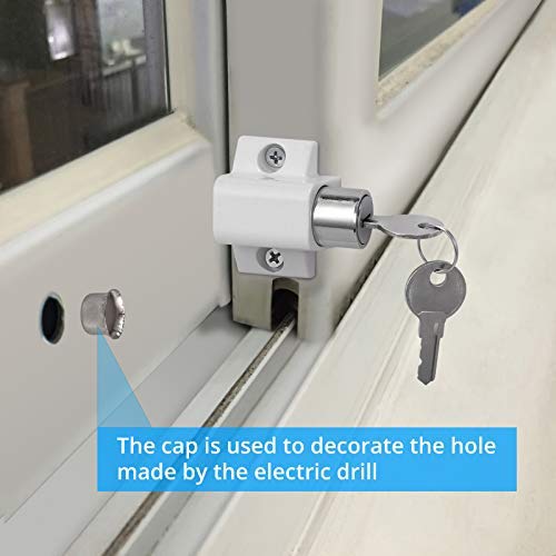 eSynic 2Pcs Sliding Door and Window Lock Sliding Patio Door Catches Set Window Bolt Sliding Security Locks with Universal Keys Door Window Locks for Home Office Classroom - White - NewNest Australia