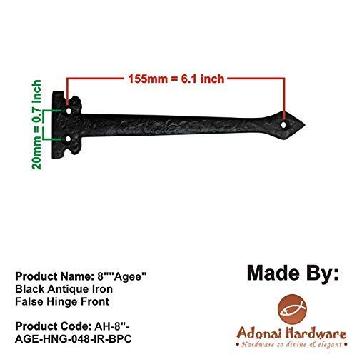 Adonai Hardware"Agee" Antique Iron False Hinge Front (Supplied as 4 Pieces per Pack) - Black Powder Coated 7.1 Inch x 4 Pack (Iron) - NewNest Australia