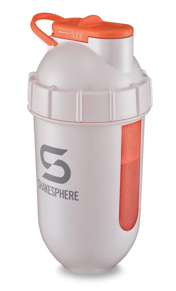 ShakeSphere Tumbler View: Protein Shaker Bottle with Side Window, 24oz ● Capsule Shape Mixing ● Easy Clean Up ● No Blending Ball Needed ● BPA Free ● Mix & Drink Shakes, Smoothies, More (Pearl White) Pearl White - Orange Window - NewNest Australia