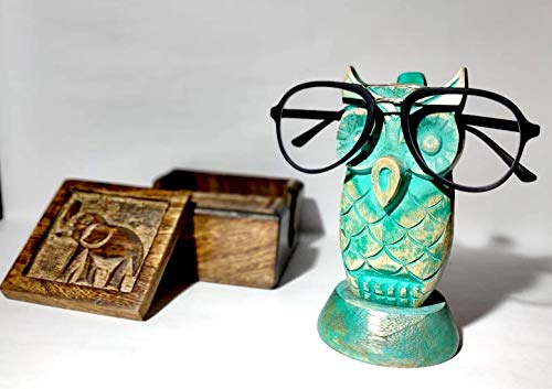 NewNest Australia - S.B.ARTS Wooden Handcrafted Green Owl Shaped Eyeware Retainer-Eyeglass Spectacle Specs Holder –Spec Stand-Optical Glass Accessories-Display Stand 