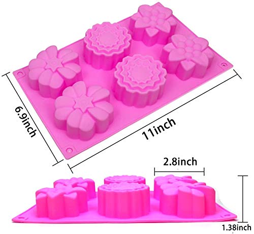 OBSGUMU 3 Pack Silicone Soap Molds,6 Cavities Flowers Soap Mold,Rectangle and Different Flower shapes, Perfect for Soap Making, Handmade Cake Chocolate Biscuit, Pudding (Pink) - NewNest Australia