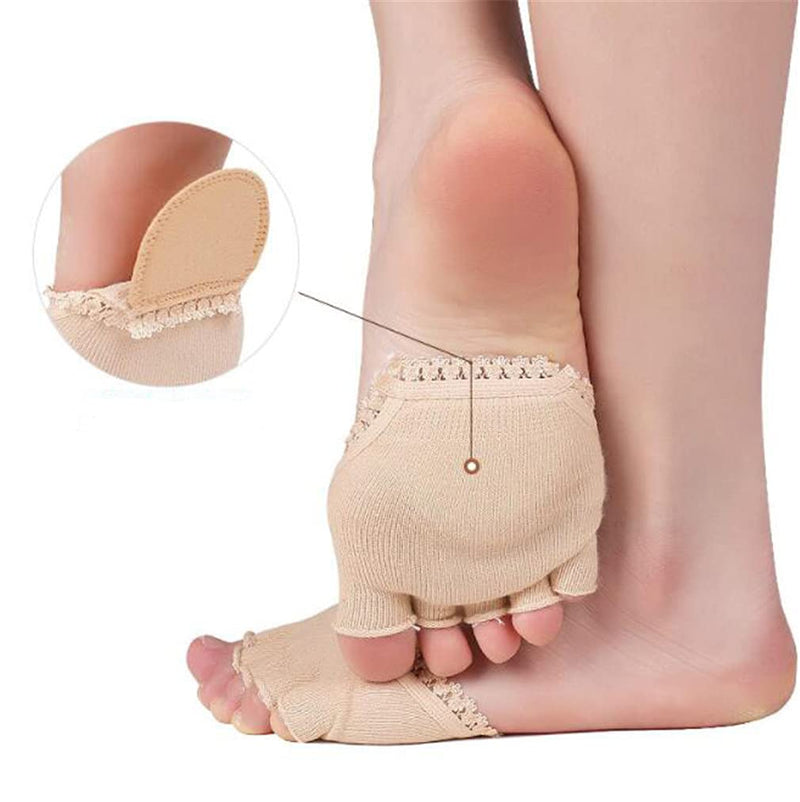 Open Five Toes Half Socks, Breathable Sweat-Absorbent Peep Toe Forefoot Socks Anti-Slip Lace Invisible Forefoot Pad, Relief Foot Pain Toe Separator Socks Women Flat High Heels Heelless Toeless Socks - NewNest Australia