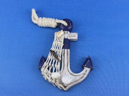 NewNest Australia - Hampton Nautical  Wooden Rustic Blue Sailboat/Anchor Wall Accent with Hook Set, 6" 