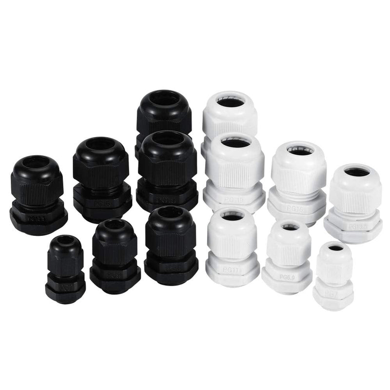 MAKERELE 45PCS Cable Gland Kit Plastic Waterproof Adjustable 3-15mm Cable Glands Joints,Black Black Cable gland kit - NewNest Australia