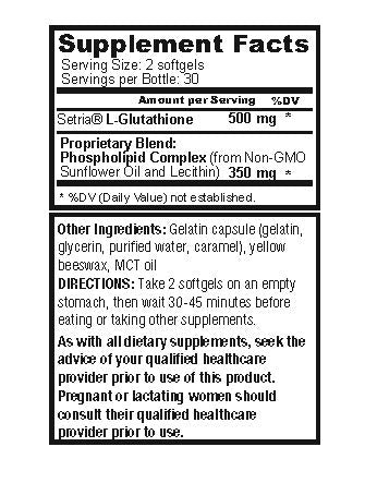 Liposomal Glutathione Softgels NO-Taste - Pure Reduced Setria® Glutathione 500mg - Liver Detox, Brain Function - China-Free Glutathione, Soy-Free Gluten-Free Dairy-Free Non-GMO - 60 Softgels - NewNest Australia