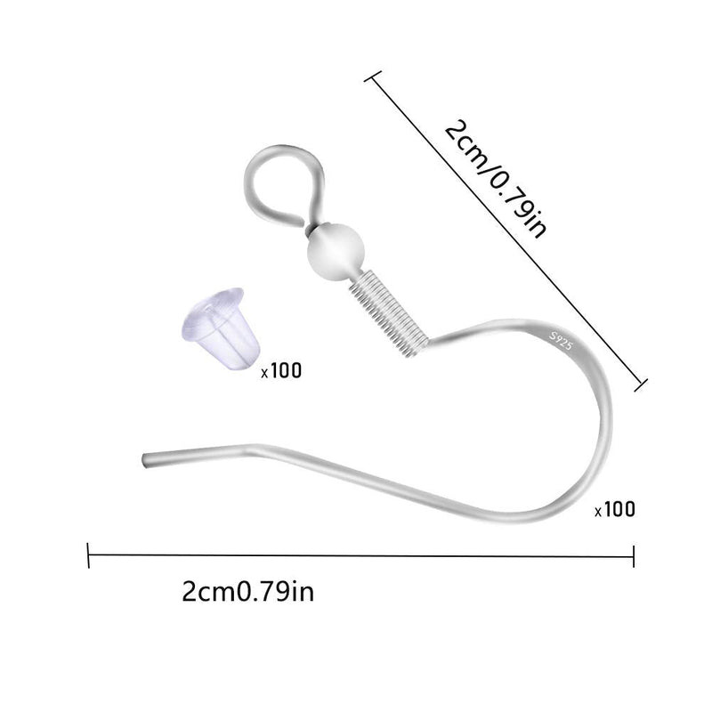 100 PCS/50 Pairs 925 Sterling Silver Earring Hooks Fish Hook Ear Wires French Wire Hooks Hypo-allergenic Jewelry Findings Earring Parts DIY Making With 100 PCS Clear Rubber Earring Safety Backs - NewNest Australia