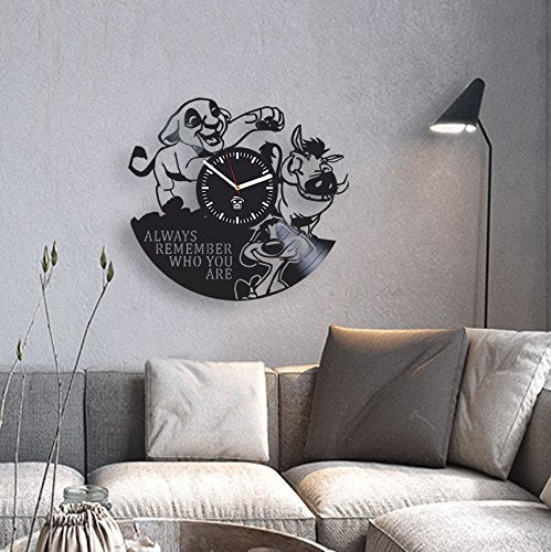 NewNest Australia - Kovides Lion King Cartoon, Mufasa, Nala Vinyl Wall Clock Handmade, Best Gift for Kids, Girl, Vinyl Record, Office Decoration Living Room Inspirational, Silent Mechanism, Wall Sticker, Modern Wall Art 