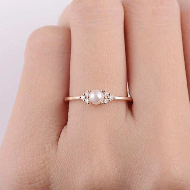 Cuteshop Elegant Pearl Rings Rose Gold CZ Crystal Fashion Engagement Wedding Ring (6) 6 - NewNest Australia