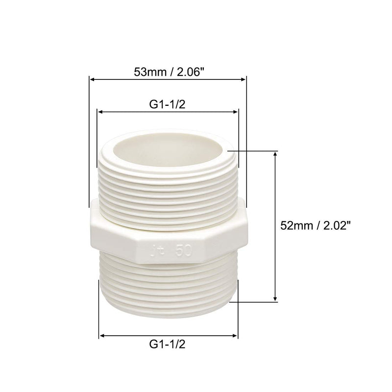 uxcell PVC Pipe Fitting Hex Nipple G1-1/2 X G1-1/2 Male Thread Adapter Connector 2pcs - NewNest Australia