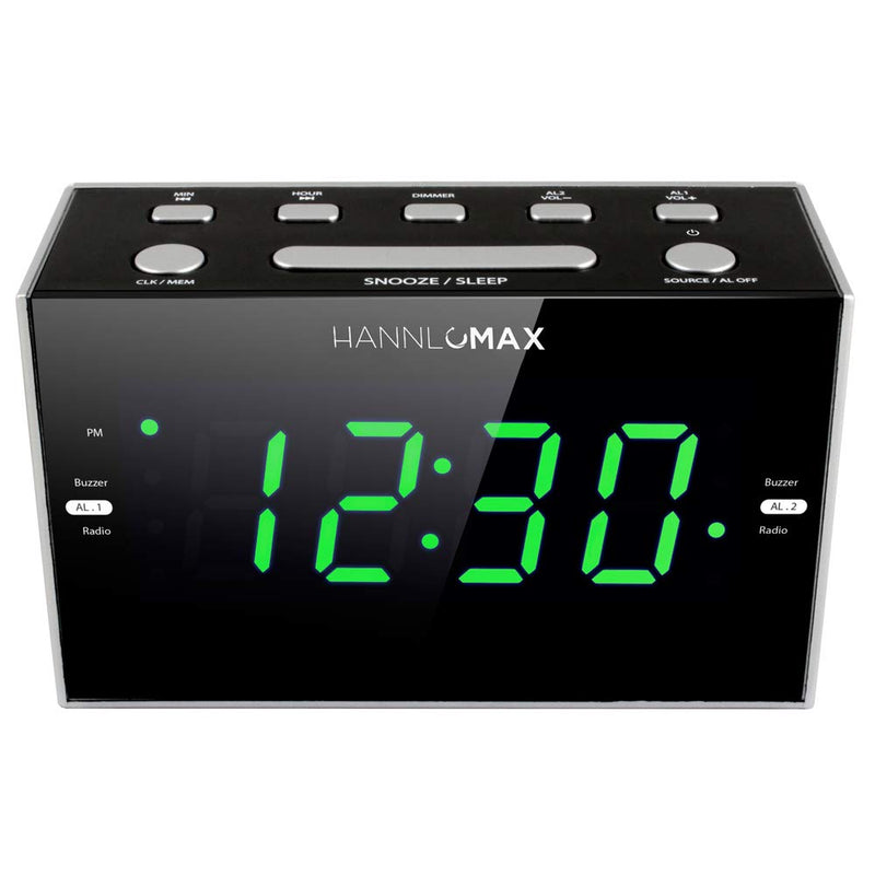 NewNest Australia - HANNLOMAX HX-122CR Alarm Clock Radio, PLL FM Radio, Green LED 1.2 Inches Display, USB Port for 1A Charging, Dimmer Function 