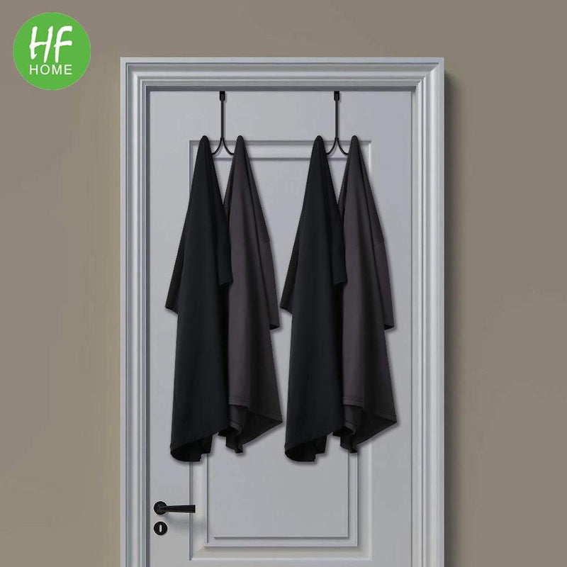 2Packs Over The Door Double Hanger Hooks,HFHOME Metal Twin Hooks Organizer for Hanging Coats, Hats, Robes, Towels- Black 2 - NewNest Australia
