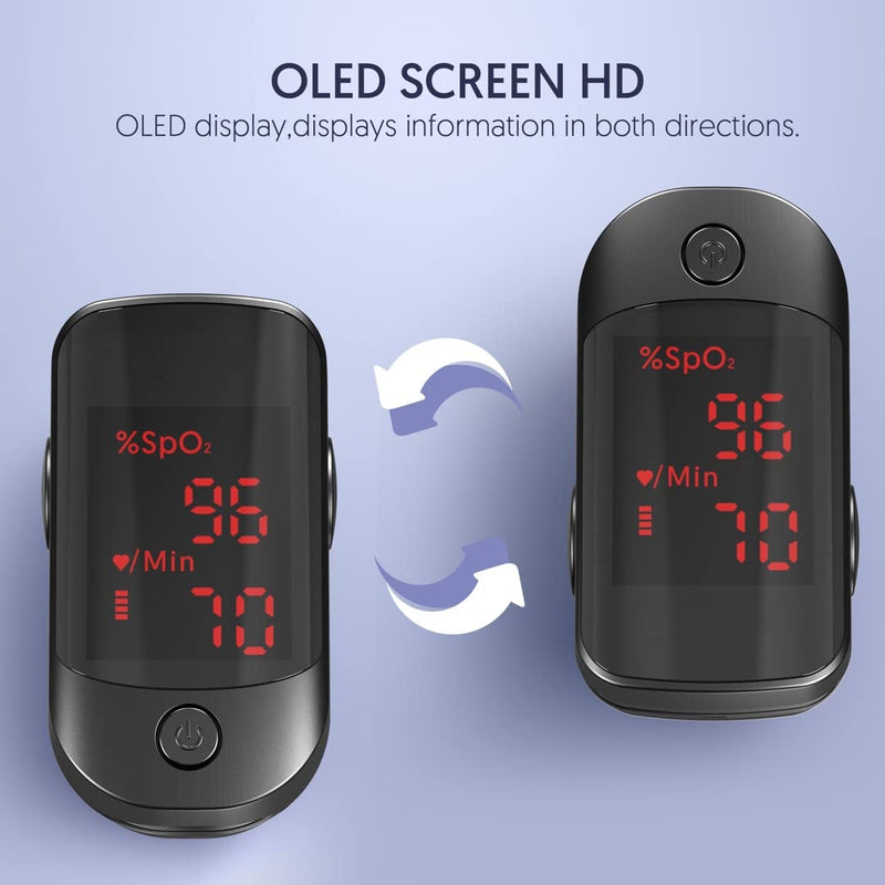 Pulse Oximeter - Portable Finger Oximeter - Heart Rate Monitor Oxygen Saturation Monitor with Two Way OLED Display(Includes Batteries and Lanyard) - NewNest Australia