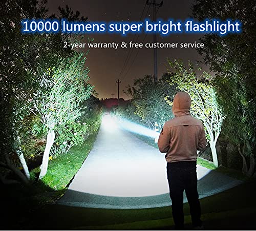 Rechargeable LED Flashlights High Lumens, 10000 Lumens Super Bright Powerful Tactical Flashlights with 26650 Batteries Included, Zoomable, 5 Modes, Waterproof Flashlight for Emergencies - NewNest Australia