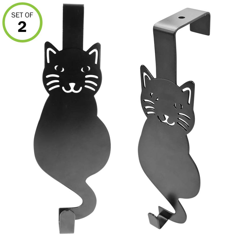 NewNest Australia - Evelots Over The Door Hook Hangers-Black Cat-Towel/Jacket-Hold 20 Lbs-Iron-Set/2 