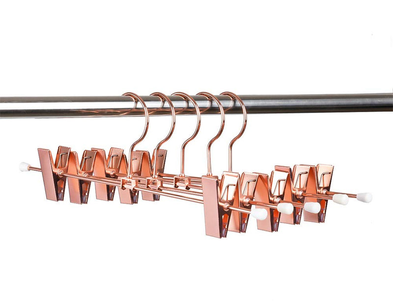 NewNest Australia - Amber Home 5 Pack Copper Metal Pants and Skirt Hanger Shiny Space Saving Slacks Jeans Bottom Hangers with Adjustable Clips Rack with Swivel Hook (Copper, 5 Pack) 