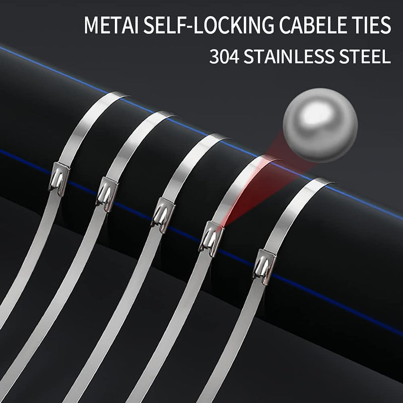 Metal Zip Ties 11.8 inch 100pcs 304Stainless steel Heavy duty Multi-purpose Self-locking Cable Ties Suitable for in machinery, vehicles, farms, pipes, roofs,cables, as well as Outdoor binding - NewNest Australia