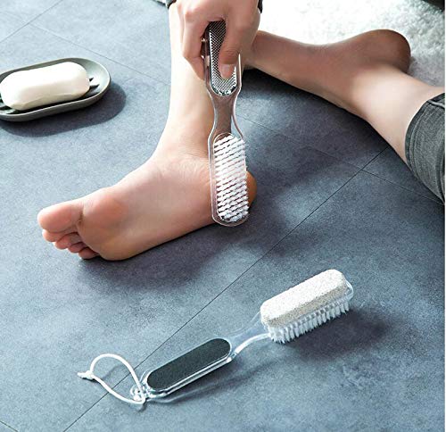 Dusenly 4 in 1 Pumice Stone Pedicure Brush Foot Scrubber Combination Exfoliating Pedicure with Handle Remove Dead Skin Massage Spa Pedicure Tools (2 Pcs) - NewNest Australia