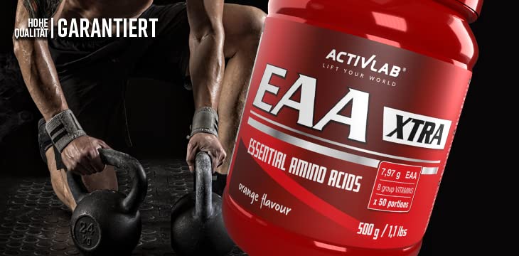 Activlab EAA XTRA 500g Orange| 7.95g EAA, 100% daily requirement, 50 servings, muscle regeneration, powder All 8 essential exogenous amino acids, B group vitamins, training drink, measuring cup - NewNest Australia