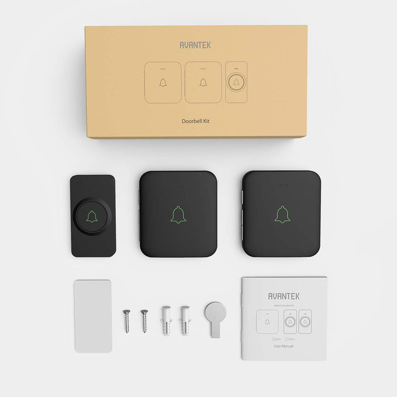 Wireless Door Bell, AVANTEK Mini Waterproof Doorbell Chime Operating at 1000 Feet with 52 Melodies, 5 Volume Levels & LED Flash Black - NewNest Australia