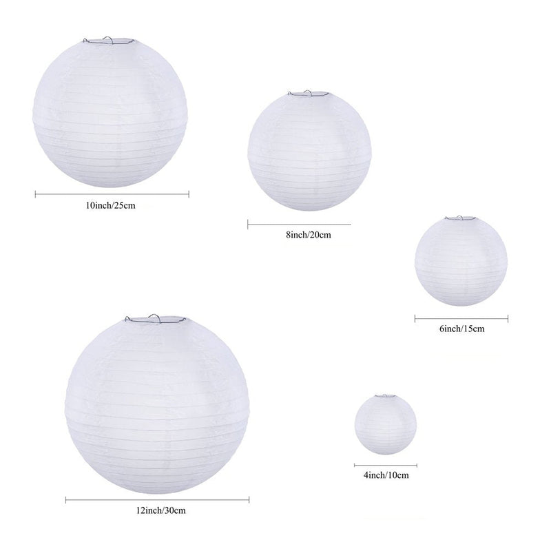 Supla 20 Pack Chinese White Paper Lantern Hanging Paper Lanterns White Round Paper Lanterns 4” 6” 8” 10” 12” White Hanging Lanterns Wedding Party Decorations - NewNest Australia