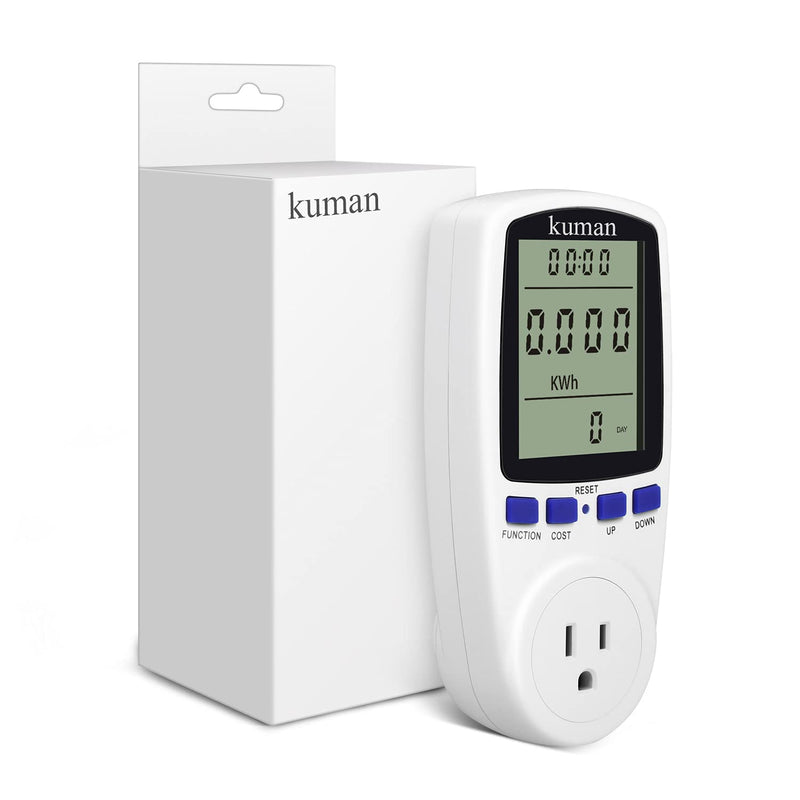 kuman KW47-US Electricity Usage Monitor Plug Power Watt Voltage Amps Meter with Digital LCD, Overload Protection and 7 Display Modes for Energy Saving (NO-Backlight), white - NewNest Australia