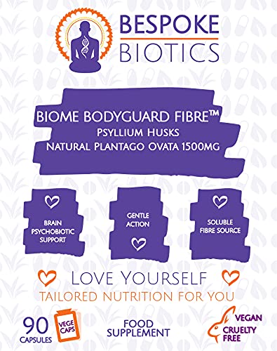 Psyllium Husks Supplement 1500 mg Serving - 90 Cap - | Vegans | Contains No Common Allergens | UK | BIOME Bodyguard Fibre| Mental Health | Thyroid| Gut Microbiome Support - NewNest Australia