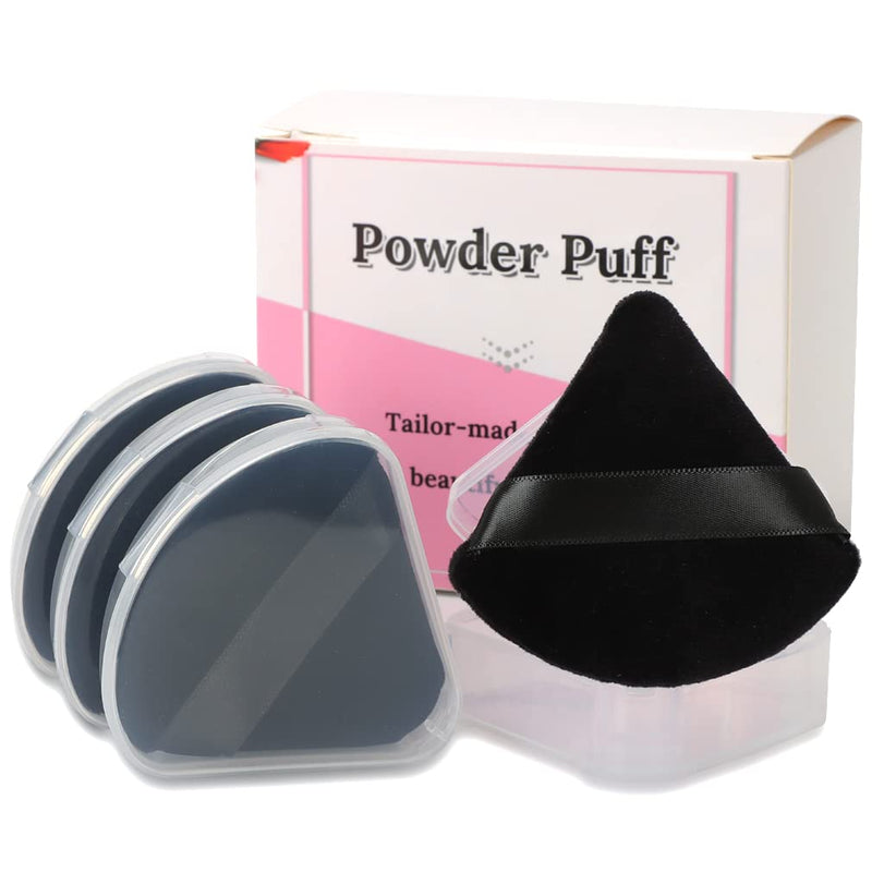 Ocim 4 Pack Triangle Powder Puffs for Face Powder,Soft Velour Makeup Setting Powder Puff with Case,Black S-4Pack Black - NewNest Australia