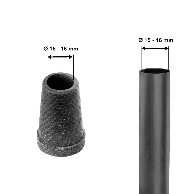 KMINA - Walking Stick Rubber Tips 16 mm and 15 mm (x4 units) 5/8", Ferrules for Walking Sticks, Walking Stick Rubber Ends, Stoppers for Walking Sticks, Walking Stick Ferrules Black 4 units - NewNest Australia
