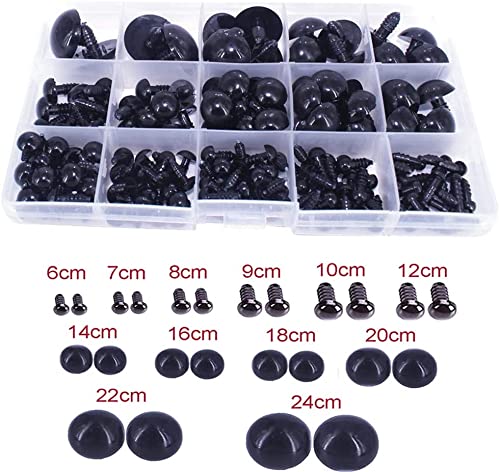 BESTCYC 1box(154pcs) 6/7/8/9/10/12/14/16/18/20/22/24mm Black Solid Plastic Safety Eyes Craft Safety Eyes DIY Eyes with Washers for Teddy Bear Doll Plush Animal Puppet Crafts #1Style - NewNest Australia