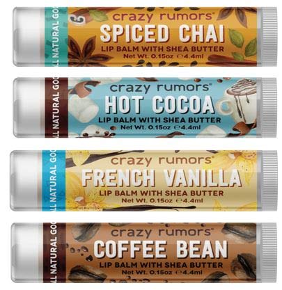 Crazy Rumors 'Chocolate & Spice Mix' 4 Pack Soothing Lip Balm Stick Set for Dry Lips, 100% Natural Stocking Filler - NewNest Australia