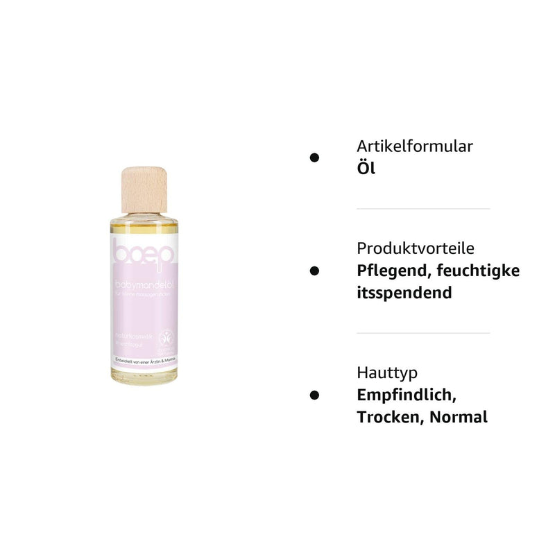 Boep Baby Almond Oil For Newborn Care And Baby Massage Natural Cosmetics Baby Oil Vegan And Made In Allg√§U Lovingly Developed By A Doctor And Mum (New In The 125 Ml Glass Bottle) - NewNest Australia