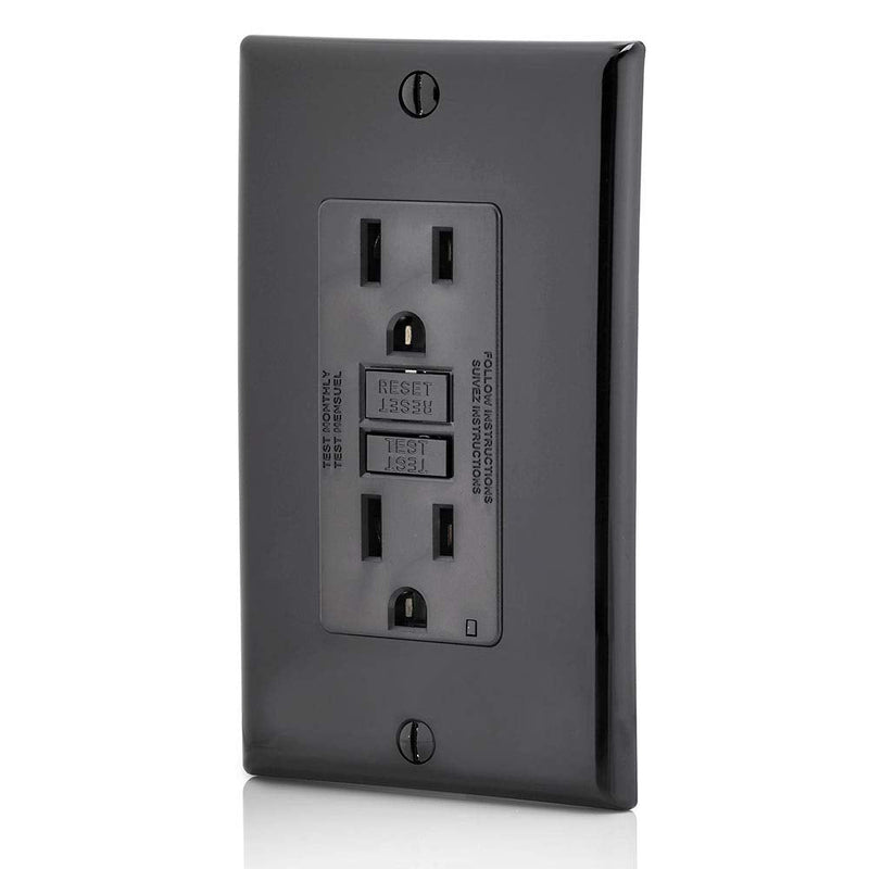 Leviton GFNT1-E Self-Test SmartlockPro Slim GFCI Non-Tamper-Resistant Receptacle with LED Indicator, Wallplate Included, 15-Amp, Black 15 Amp - NewNest Australia