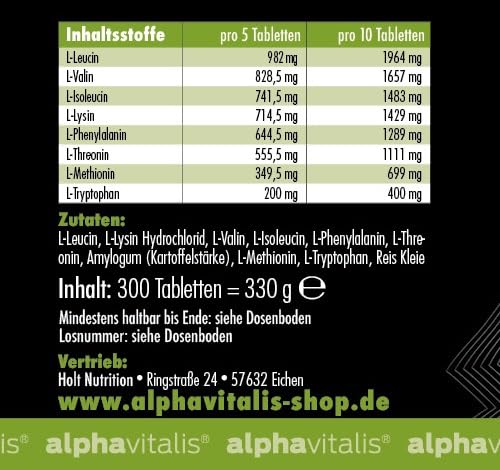 EAA tablets vegan - all 8 essential amino acids in high doses including BCAA and L-lysine - without magnesium stearate or capsules - essential amino acids 300 vegan tablets - NewNest Australia