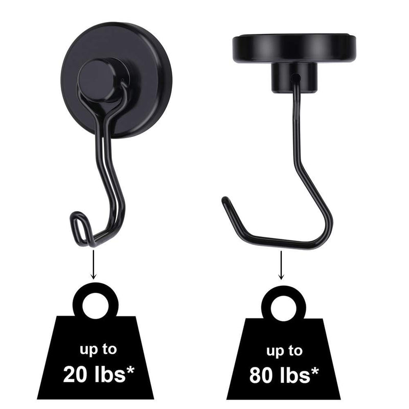 NewNest Australia - Harmiey Magnetic Hooks 80LB Cruise Refrigerator Heavy Duty Neodymium Rare Earth Magnetic Hangers,Rubber Scratch-Resistant Base，Ideal for Indoor/Outdoor Hanging(Black 4Pack) 