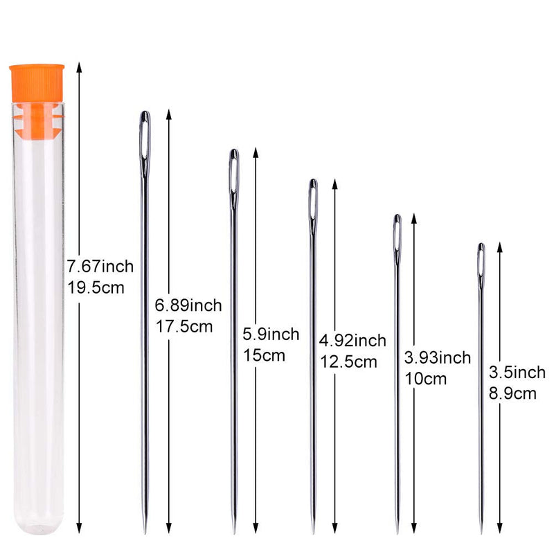 5 PCS Long Sewing Needles - 5 Size Large Eye Stitching Needles with Needle Storage Tube, 3.5inch to 6.8inch Hand Sewing Needles for Sewing Act Crafts, Upholster 5 PCS - NewNest Australia
