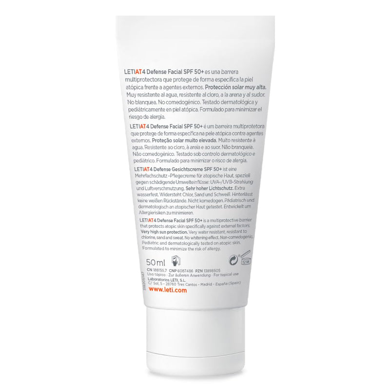 LETI AT4 Defense Face Cream SPF 50+ - Water-repellent, skin-protecting facial care with high sun protection (SPF 50+) for dry skin or skin prone to neurodermatitis, 50 ml cream - NewNest Australia