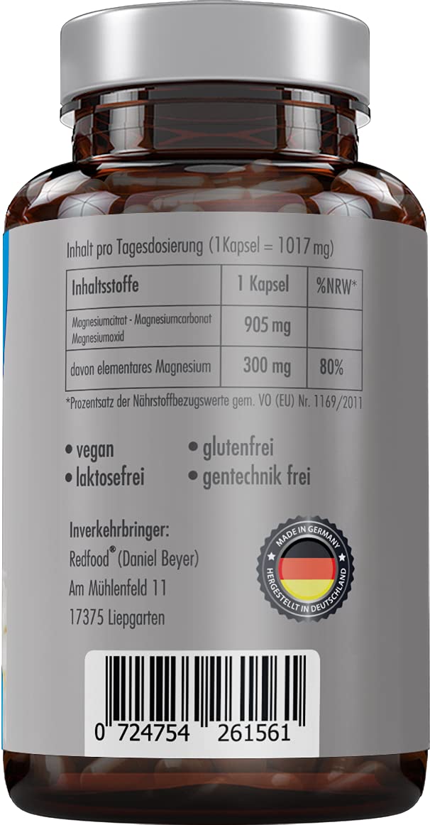 Magnesium V3 Capsules ‚ 180 Capsules (6 Month Supply) 300Mg Elementary Magnesium Vegan ‚ Magnesium Carbonate + Magnesium Citrate + Magnesium ‚ Oxide Best Bioavailability Without Magnesium Stearate - NewNest Australia