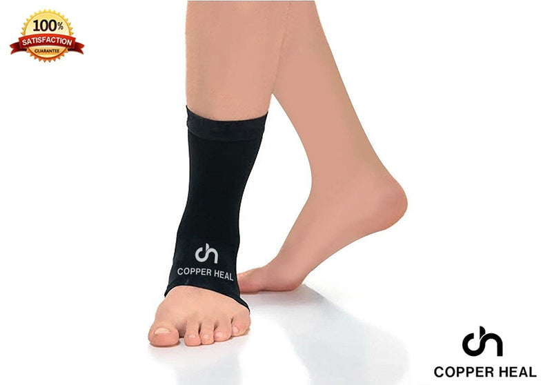 Ankle Compression Sleeve by COPPER HEAL (Pair) - Highest Copper Infused Socks Arch Support Foot Swelling Achilles Tendon Joint Pain Plantar Fasciitis Sports Injury (XL - pair) XL - pair - NewNest Australia