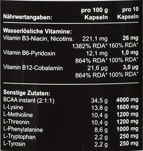 Zec+ Nutrition Amino Eaa Caps, 250 Capsules, Essential Amino Acids, High Dose Amino Acid Powder In Capsule Shape, 8 Eaas & Valuable Vitamins, Made In Germany - NewNest Australia