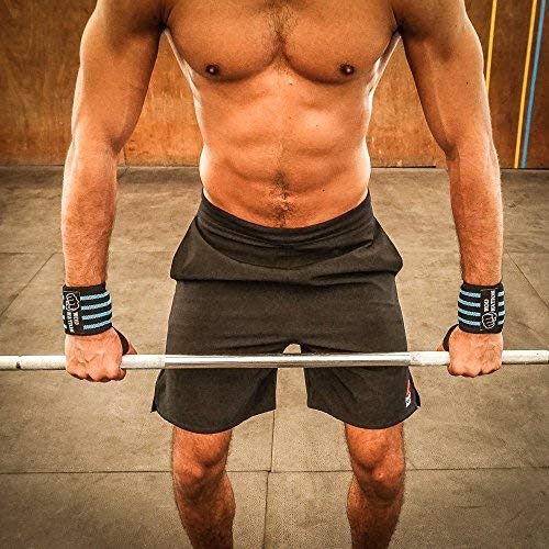 WOD Nation Wrist Wraps Weightlifting for Men & Women - Weight Lifting Wrist Wrap Set of 2 forCrossfit and Cross Training (12" or 18") + Includes Carrying Bag Black / Light Blue 12 inch - NewNest Australia