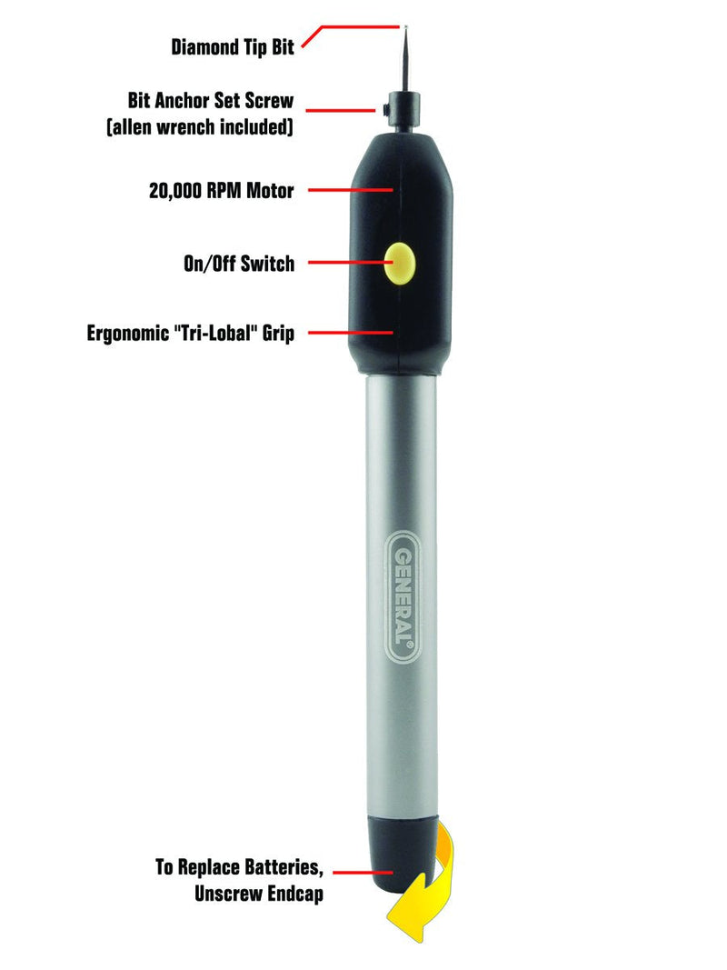 General Tools Cordless Engraving Pen for Metal - Diamond Tip Etching Tool for Engraving Toys, Sporting Goods, & Glass Gifts - NewNest Australia