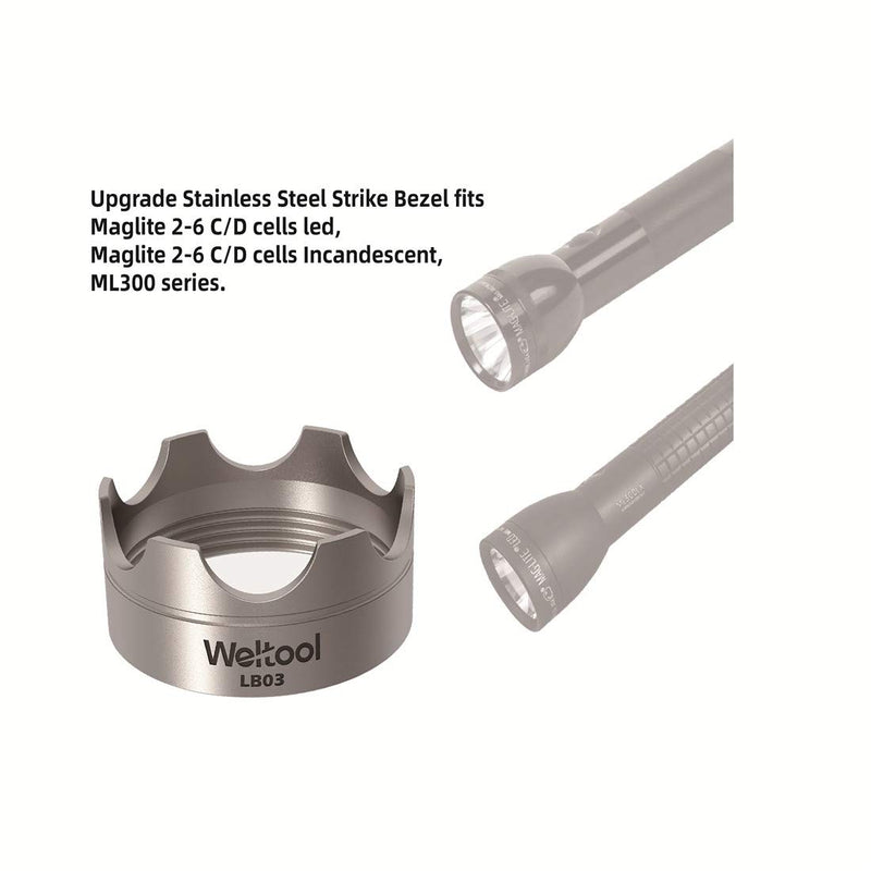 Weltool Flashlight Strike Bezel - 304 Stainless Steel for Maglite C or D cell flashlights LED ML300L & ML300 LX - Upgrade Maglite Glass Breaker - NewNest Australia