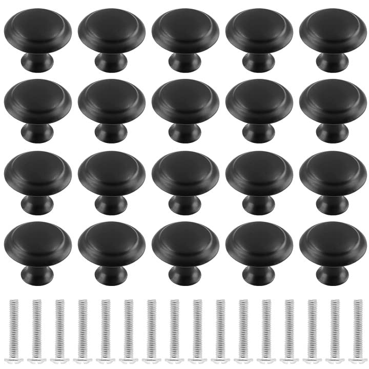 Auvotuis 20Pcs Round Cabinet Knobs, 1Inch Matte Black Drawer Knob Pull Handles Modern Zinc Dresser Knobs for Wardrobe, Cupboard, Door - NewNest Australia